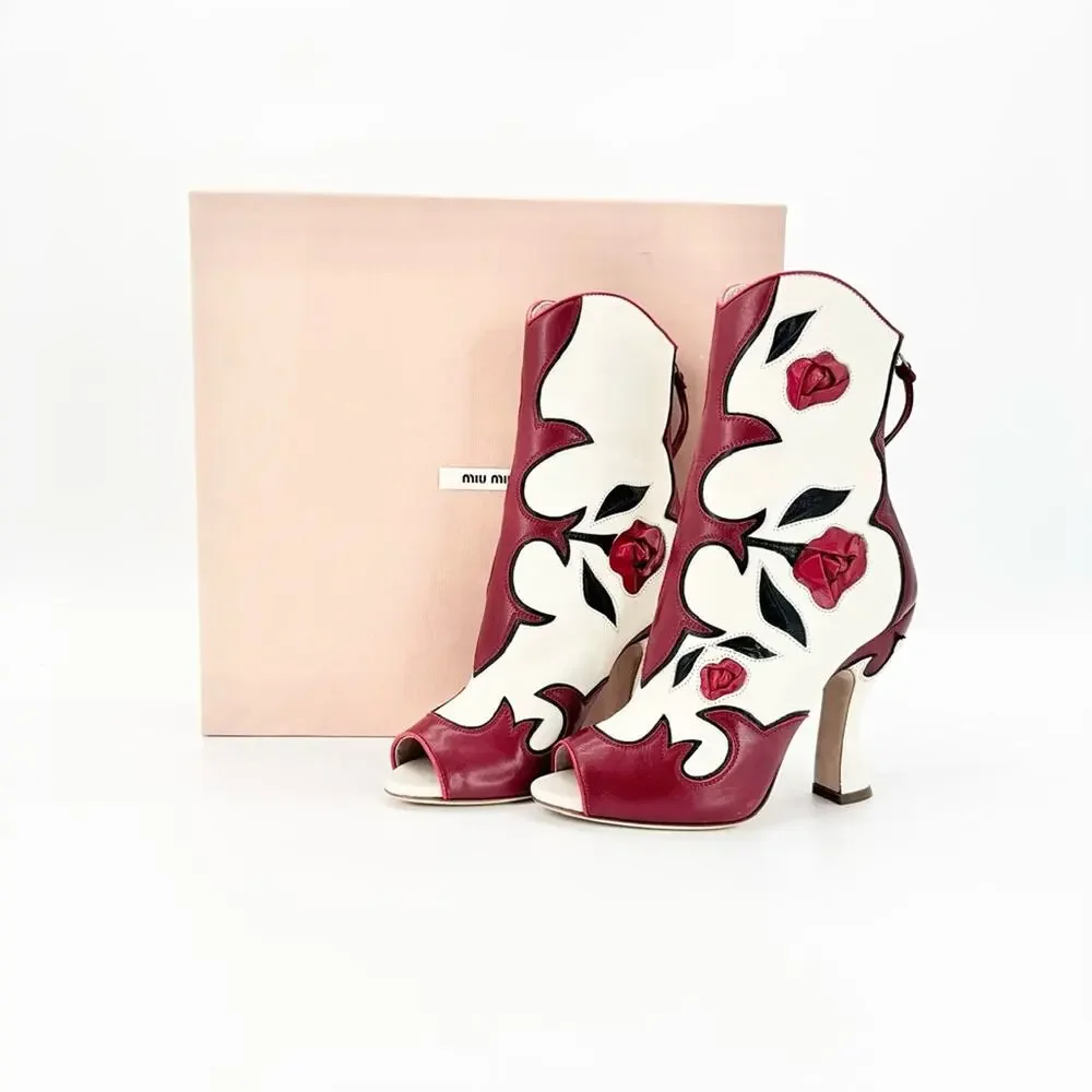 NIB Miu Miu SS2012 Runway Rose Peep Toe Western Booties 35